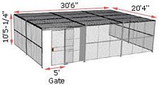 3-Wall Woven Wire Security Cage, w/Ceiling, 30'6" x 20'4" x 10'5-1/4" with 5' Sliding Gate