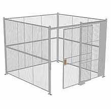 4-Wall Woven Wire Security Cage, No Ceiling, 10'4" x 10'4" x 8'5-1/4" with 5' Sliding Gate