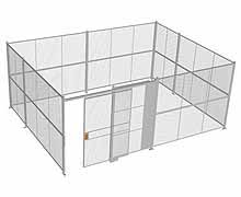 4-Wall Woven Wire Security Cage, No Ceiling, 20'6" x 15'6" x 8'5-1/4" with 5' Sliding Gate