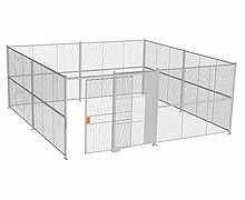 4-Wall Woven Wire Security Cage, No Ceiling, 20'6" x 20'6" x 8'5-1/4" with 5' Sliding Gate