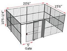 4-Wall Woven Wire Security Cage, No Ceiling, 20'6" x 15'6" x 10'5-1/4" with 5' Sliding Gate