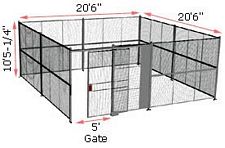 4-Wall Woven Wire Security Cage, No Ceiling, 20'6" x 20'6" x 10'5-1/4" with 5' Sliding Gate