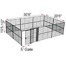 4-Wall Woven Wire Security Cage, No Ceiling, 30'8" x 20'6" x 10'5-1/4" with 5' Sliding Gate