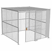 4-Wall Woven Wire Security Cage, w/Ceiling, 10'4" x 10'4" x 8'5-1/4" with 5' Sliding Gate