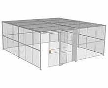 4-Wall Woven Wire Security Cage, w/Ceiling, 20'6" x 20'6" x 8'5-1/4" with 5' Sliding Gate