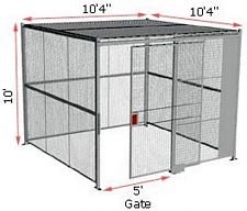 4-Wall Woven Wire Security Cage, w/Ceiling, 10'4" x 10'4" x 10'5-1/4" with 5' Sliding Gate