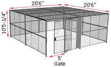 4-Wall Woven Wire Security Cage, w/Ceiling, 20'6" x 20'6" x 10'5-1/4" with 5' Sliding Gate