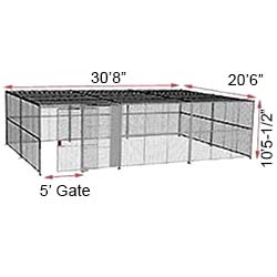 4-Wall Woven Wire Security Cage, w/Ceiling, 30'8" x 20'6" x 10'5-1/4" with 5' Sliding Gate