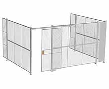 3-Wall Woven Wire Security Cage, No Ceiling, 16'6" x 12'4" x 8'5-1/4" with 4' Sliding Gate