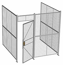 3-Wall Woven Wire Security Cage, No Ceiling, 8'6" x 8'2" x 8'5-1/4" with 3' Hinged Gate