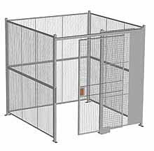 4-Wall Woven Wire Security Cage, No Ceiling, 8'4" x 8'4" x 8'5-1/4" with 4' Sliding Gate