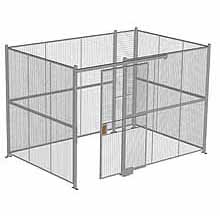 4-Wall Woven Wire Security Cage, No Ceiling, 12'6" x 8'4" x 8'5-1/4" with 4' Sliding Gate