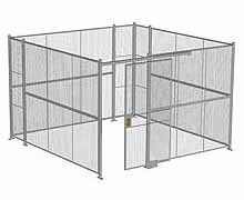 4-Wall Woven Wire Security Cage, No Ceiling, 12'6" x 12'6" x 8'5-1/4" with 4' Sliding Gate