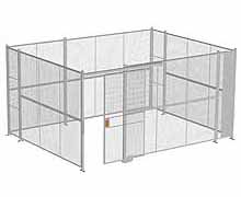4-Wall Woven Wire Security Cage, No Ceiling, 16'6" x 12'6" x 8'5-1/4" with 4' Sliding Gate