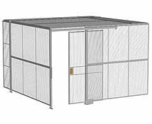 2-Wall Woven Wire Security Cage, w/Ceiling, 12'4" x 12'4" x 8'5-1/4" with 4' Sliding Gate