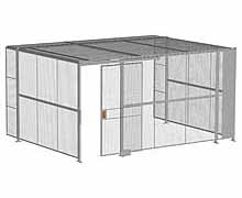 3-Wall Woven Wire Security Cage, w/Ceiling, 16'6" x 12'4" x 8'5-1/4" with 4' Sliding Gate