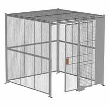 4-Wall Woven Wire Security Cage, w/Ceiling, 8'4" x 8'4" x 8'5-1/4" with 4' Sliding Gate