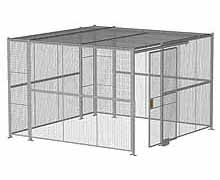 4-Wall Woven Wire Security Cage, w/Ceiling, 12'6" x 12'6" x 8'5-1/4" with 4' Sliding Gate