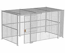 4-Wall Woven Wire Security Cage, w/Ceiling, 16'6" x 8'4" x 8'5-1/4" with 4' Sliding Gate