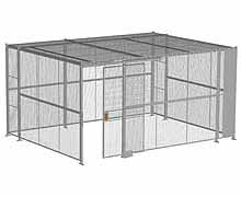 4-Wall Woven Wire Security Cage, w/Ceiling, 16'6" x 12'6" x 8'5-1/4" with 4' Sliding Gate