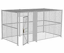 4-Wall Woven Wire Security Cage, w/Ceiling, 16'6" x 8'4" x 8'5-1/4" with 3' Hinged Gate