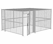 4-Wall Woven Wire Security Cage, w/Ceiling, 16'6" x 12'6" x 8'5-1/4" with 3' Hinged Gate