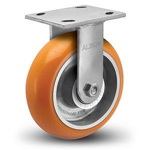 Rigid Caster - 8" x 2" Orange Polyurethane on Aluminum Wheel, 1500 lb. Cap.