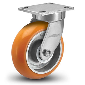 Swivel Caster - 8" x 2" Orange Polyurethane on Aluminum Wheel, 1500 lb. Cap.