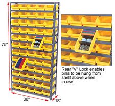 18d x 36w x 75h Steel Shelving - 13 Shelves & 96 QSB 103 Bins