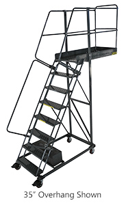Cantilever Rolling Ladder - 8 Step, 14" Overhang, 80" Platform Height