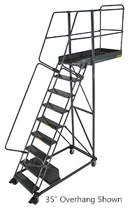 Cantilever Rolling Ladder - 9 Step, 14" Overhang, 90" Platform Height