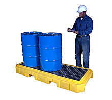 3-Drum Spill Containment Pallet - Low Profile, No Drain, Yellow