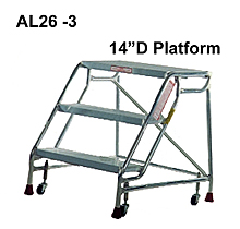 3 Step Aluminum Mobile Ladder Stand - 20"W x 14"D Platform