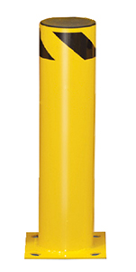 Steel Bolt-Down Bollard, 24"H, 6-1/2" dia., Yellow with Black Stripe