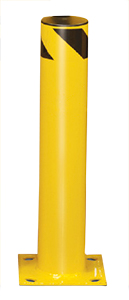 Steel Bolt-Down Bollard, 24"H, 4-1/2" dia., Yellow with Black Stripe