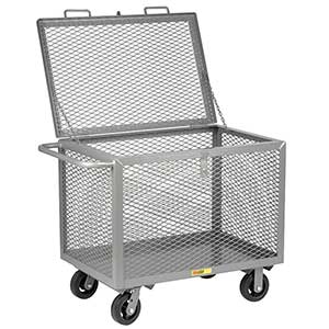 4-Sided Mesh Box Truck - Low Profile with Lid, 24" x 36" Deck, 6" Rubber Casters