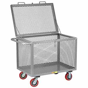 4-Sided Mesh Box Truck - Low Profile with Lid, 24" x 48" Deck, 6" Poly Casters