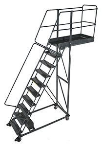 Cantilever Rolling Ladder - 10 Step, 35" Overhang, 100" Platform Height