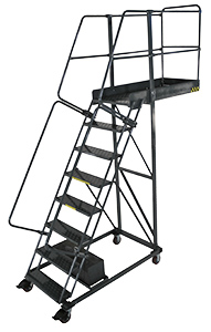Cantilever Rolling Ladder - 8 Step, 35" Overhang, 80" Platform Height