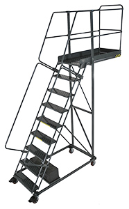 Cantilever Rolling Ladder - 9 Step, 35" Overhang, 90" Platform Height