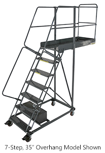 Cantilever Rolling Ladder - 6 Step, 42" Overhang, 60" Platform Height