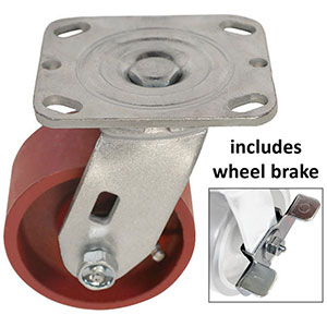 D Series Swivel Caster with Brake - 4" x 2" Ductile Steel Wheel - 1,500 lb. Cap.