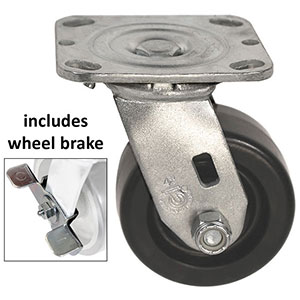 D Series Swivel Caster with Brake - 4" x 2" Phenolic Wheel - 800 lb. Cap.