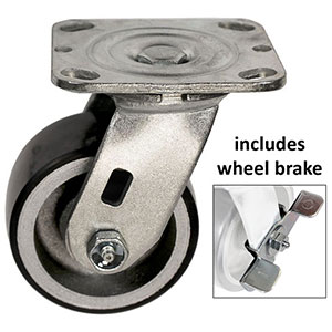 D Series Swivel Caster with Brake - 4" x 2" Urethane on Iron Wheel - 700 lb. Cap.