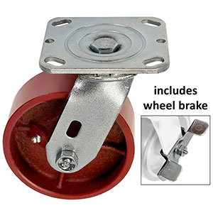 D Series Swivel Caster with Brake - 5" x 2" Ductile Steel Wheel - 2,000 lb. Cap.