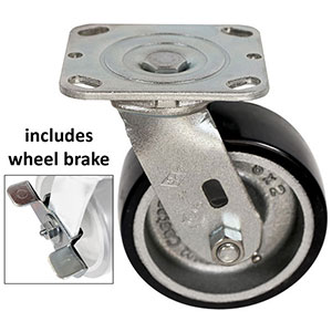 D Series Swivel Caster with Brake - 5" x 2" Urethane on Iron Wheel - 1,050 lb. Cap.