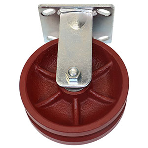 D Series Rigid Caster - 6" x 2" V-Groove Iron Wheel - 1,000 lb. Cap.