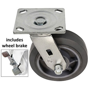 D Series Swivel Caster with Brake - 6" x 2" Performance TPR Wheel - 525 lb. Cap.