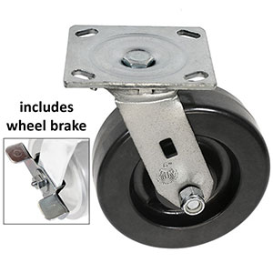 D Series Swivel Caster with Brake - 6" x 2" Phenolic Wheel - 1,200 lb. Cap.