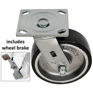 D Series Swivel Caster with Brake - 6" x 2" Urethane on Iron Wheel - 1,200 lb. Cap.